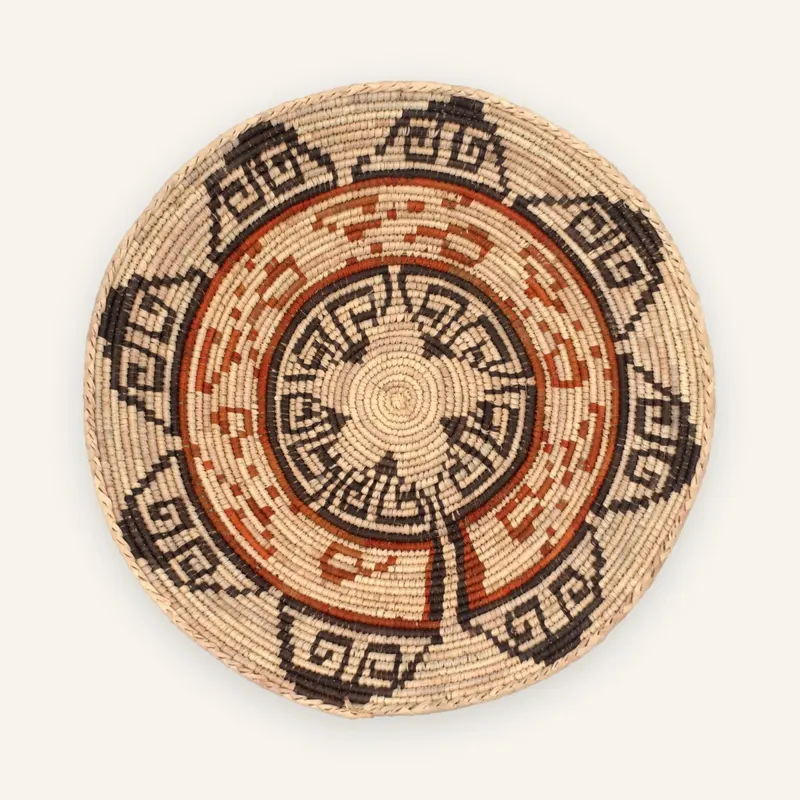 Classic handwoven wall plate, 34 cm, in natural beige, black, orange-brown