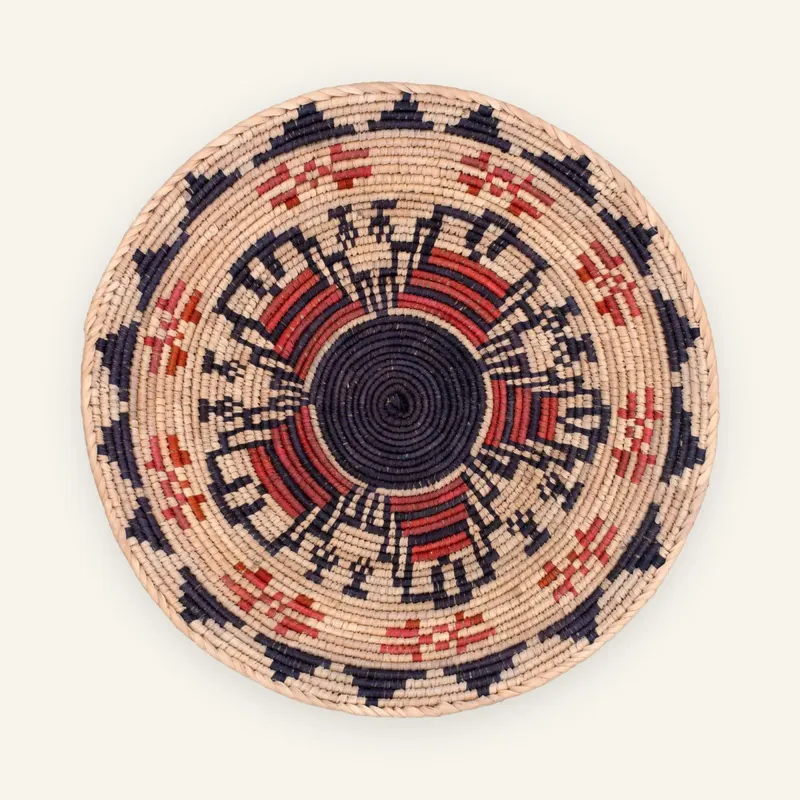 Classic handwoven wall plate, 34 cm, in black, beige, red