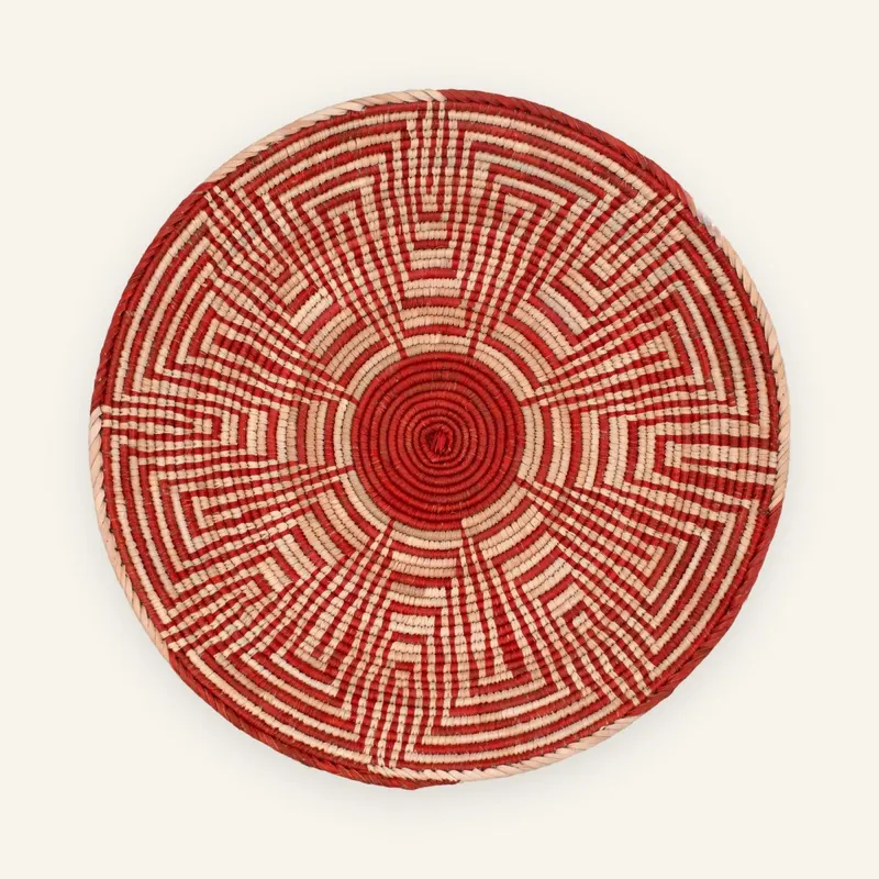 Classic handwoven wall plate, 35 cm, in red, natural beige
