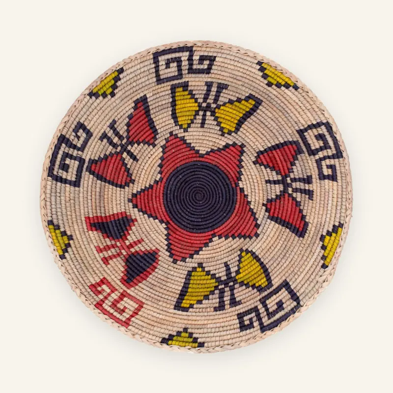 Classic handwoven wall plate, 35 cm, in black, red, yellow