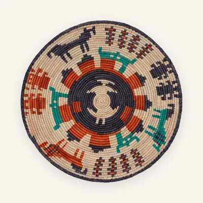 Classic handwoven wall plate, 36 cm, in beige, black, orange