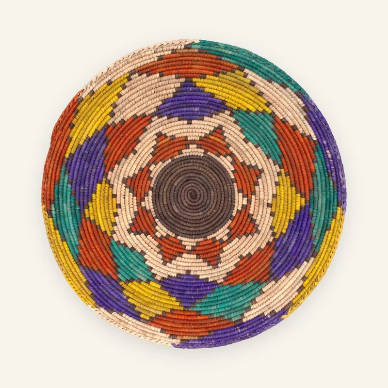 Classic handwoven wall plate, 36 cm, in brown, terracotta, mustard
