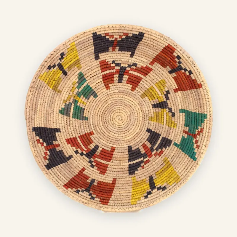 Classic handwoven wall plate, 36 cm, in natural, brick red, sun yellow