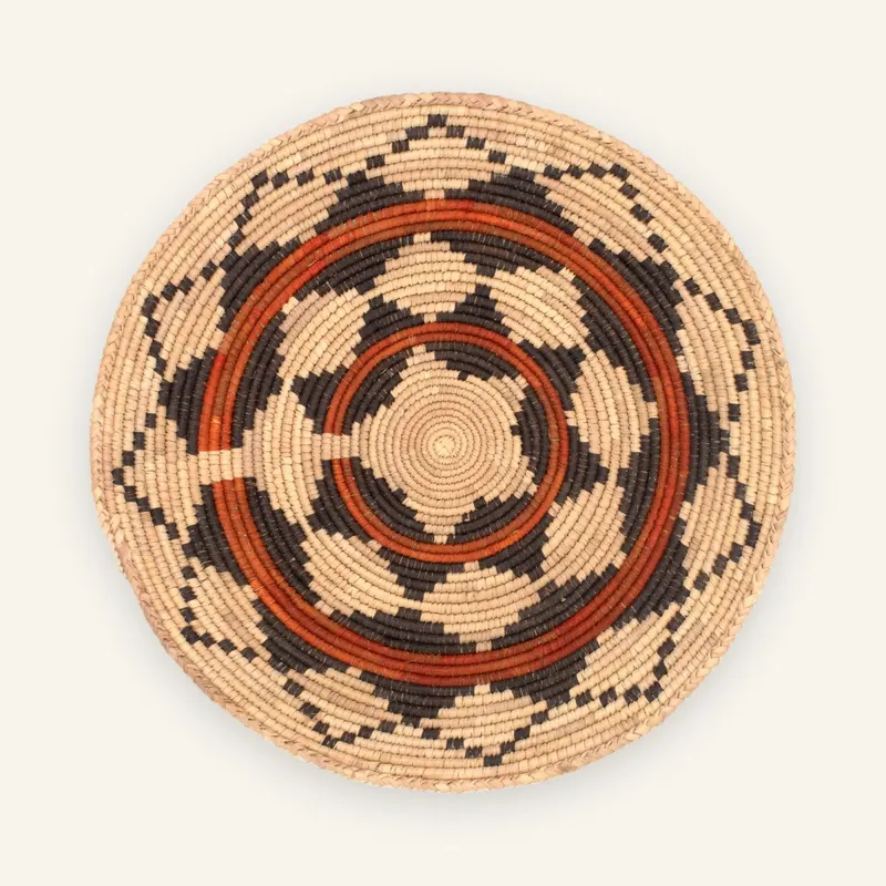 Classic handwoven wall plate, 36 cm, in warm beige, black, terracotta