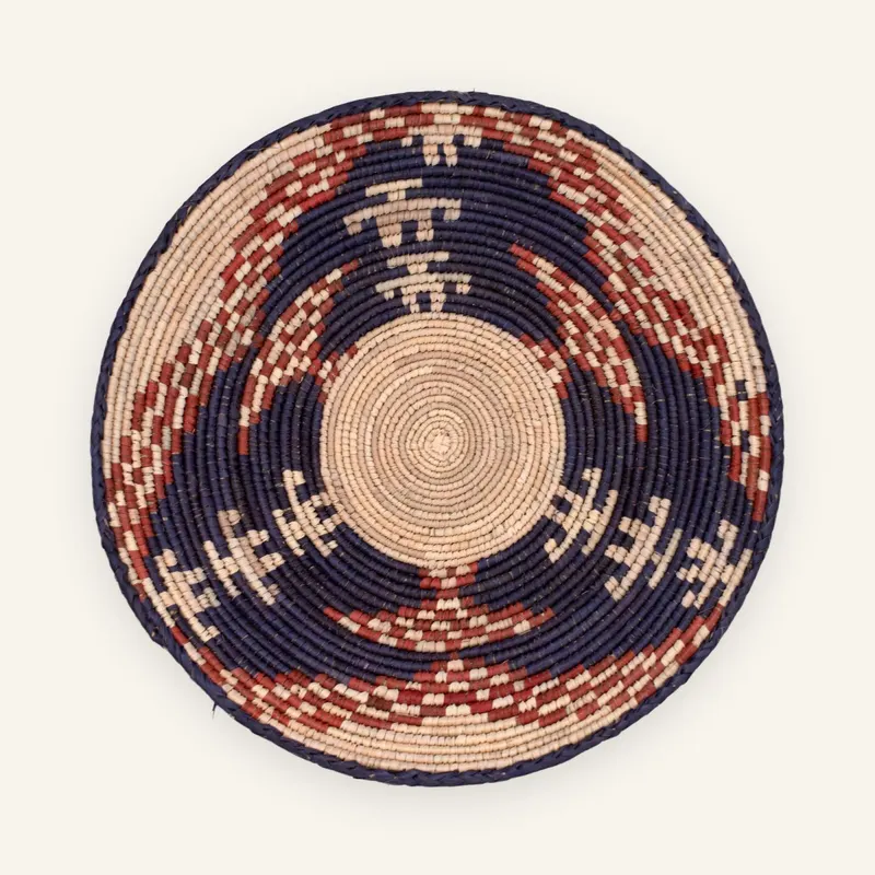 Classic handwoven wall plate, 36 cm, in natural, dark brown, rust red