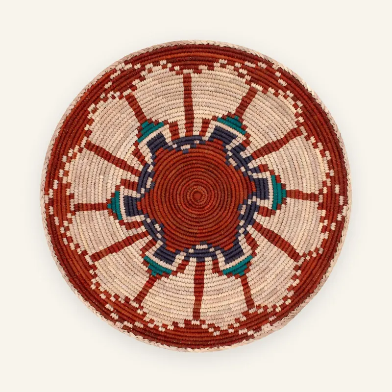 Classic handwoven wall plate, 36 cm, in red, cream, blue