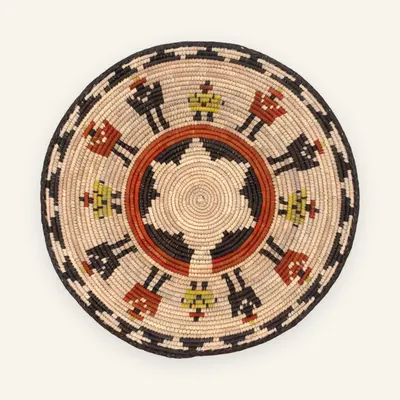 Classic handwoven wall plate, 37 cm, in beige, black, orange