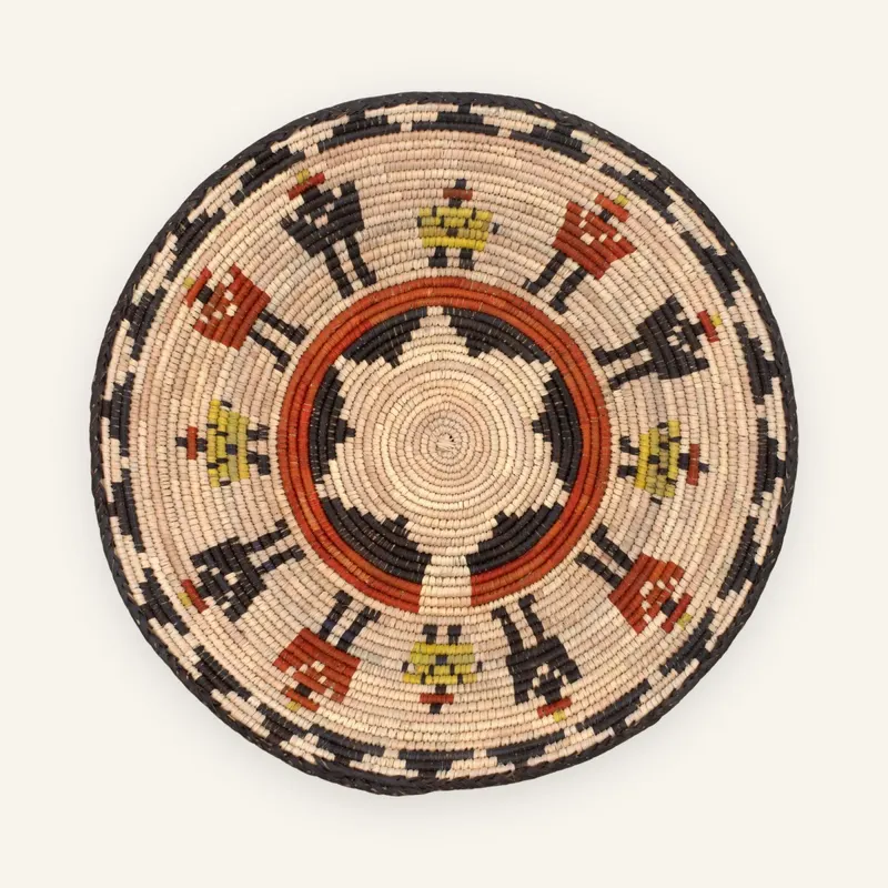 Classic handwoven wall plate, 37 cm, in beige, black, orange
