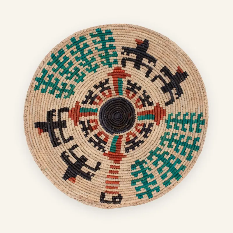 Classic handwoven wall plate, 37 cm, in beige, black, green