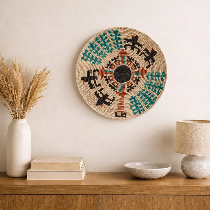 Classic woven wall plate, 37 cm, hanging on a wall in a styled interior