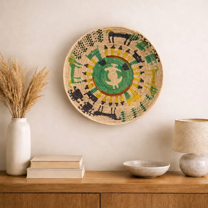Classic woven wall plate, 40 cm, hanging on a wall in a styled interior
