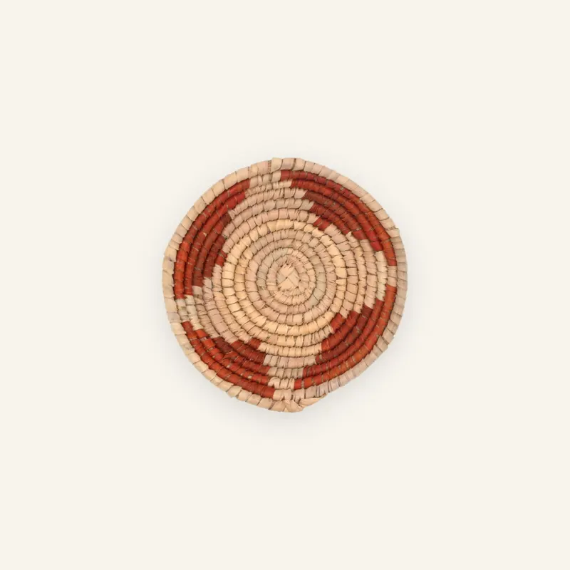 Mini handwoven wall plate, 11 cm, in natural beige, rust