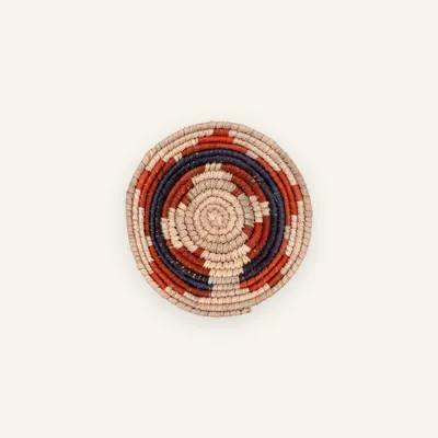 Mini handwoven wall plate, 12 cm, in beige, red, dark blue