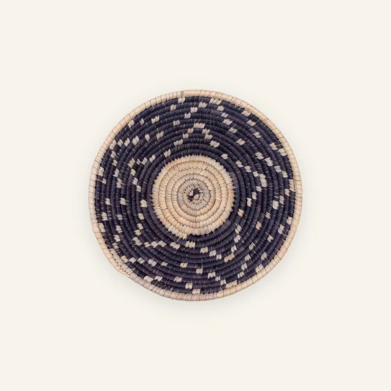 Small handwoven wall plate, 22 cm, in natural beige, dark brown, cream