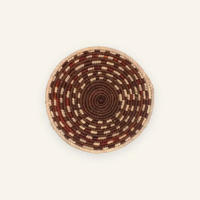 Small handwoven wall plate, 22 cm, in brown, rust red, beige
