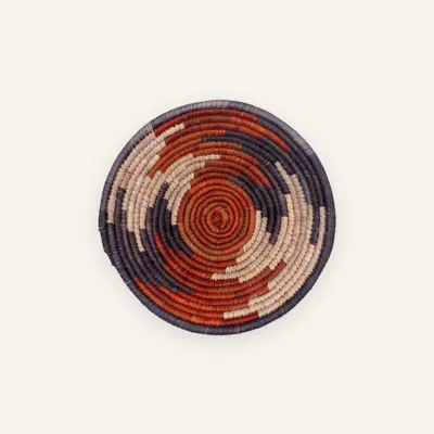 Small handwoven wall plate, 23 cm, in rust red, deep purple, beige