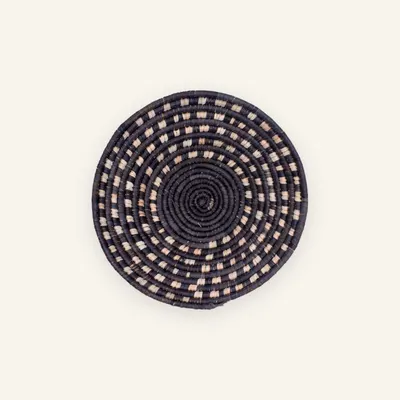Small handwoven wall plate, 25 cm, in black, beige