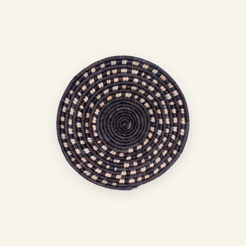 Small handwoven wall plate, 25 cm, in black, beige