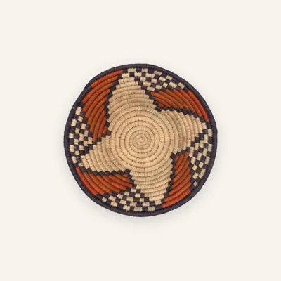 Small handwoven wall plate, 25 cm, in natural beige, rust orange, charcoal